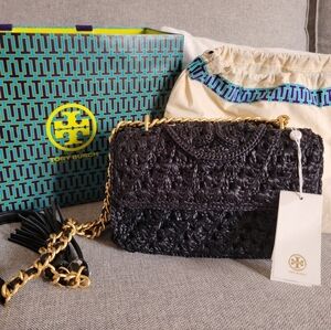 NWT TORY BURCH convertible RAFFIA SMALL FLEMING shoulder and crossbody BAG